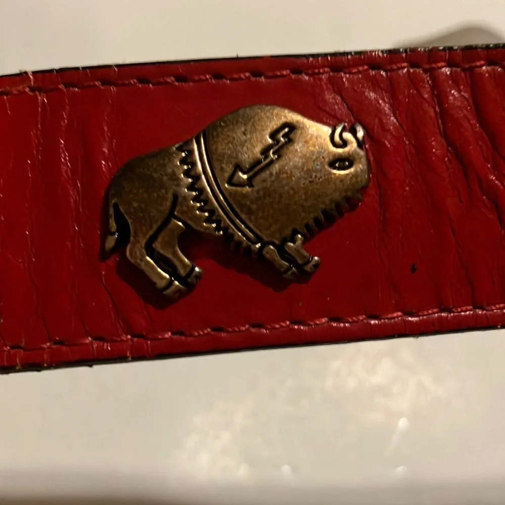 Vintage Red Leather Belt with‎ Silver Buckle and Southwest Desert Animal Brads